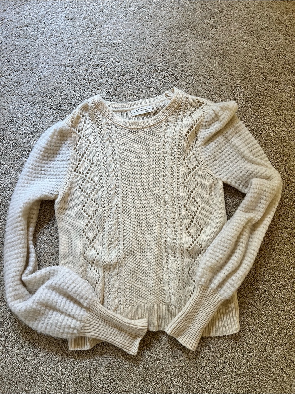 Anthropologie Cream Cable & Patterned Knit Scoop Sweater
